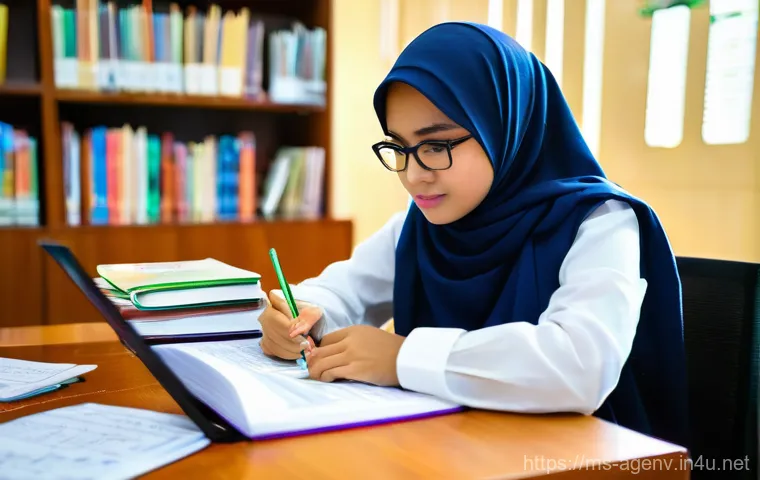 농업환경기술자 필기 시험 고득점 비법 - **"A focused young adult Malaysian student, dressed in modest casual wear (e.g., a long-sleeved shir...