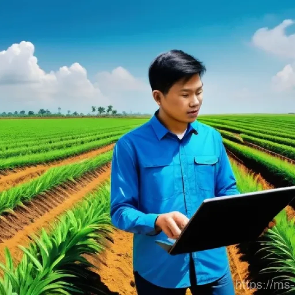 농업환경기술자 필수 학습 노트 작성법 - **Prompt:** A vibrant and dynamic scene illustrating advanced smart farming in a Malaysian agricultu...