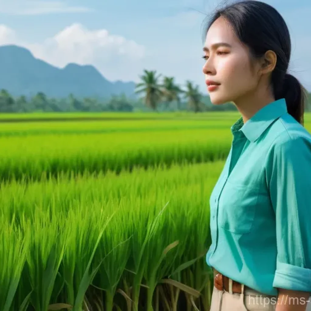 농업환경기술자 업무 스트레스 관리법 - Serene Moment in the Paddy Field**

A **realistic image** of a young Southeast Asian agricultural en...