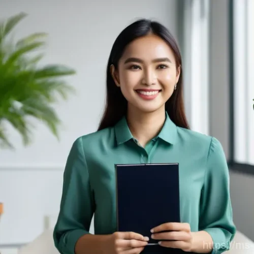 Home 28 농업환경기술자 시험 접수 유의사항 - A vibrant, eye-level medium shot of a confident young Malaysian woman, aged 22-26, radiating success...